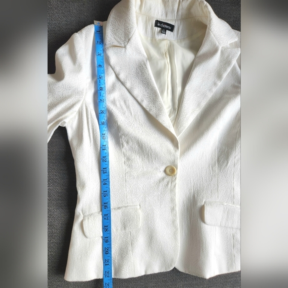 Le Chateau White Brocade Fitted Blazer Faux Pocket Small Made in Canada Vintage - Picture 7 of 16